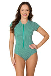 Green Torino Stripe Una Rash Guard One Piece Swimsuit - Nip Tuck Swim US